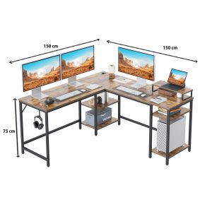 مكتب ستيل، دهان الكتروستاتيك، 150×150×75 سم - خشبى اسود