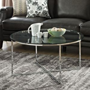 ترابيزة وسط مودرن ستيل، سطح زجاجي، 45x80 سم - فضي شفاف