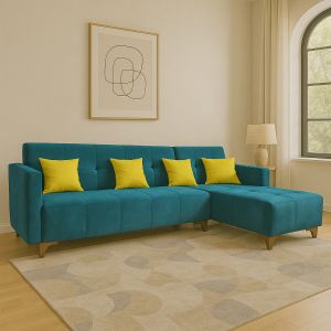 كنبة مودرن شكل L خشب موسكي، 280x93x165 سم - تركواز