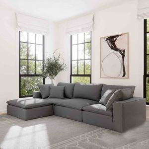 كنبة شكل L خشب زان، 280×70×80×180 سم - رمادى