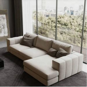 كنبة مودرن شكل L خشب زان، 260x80x75x125 سم - بيج فاتح