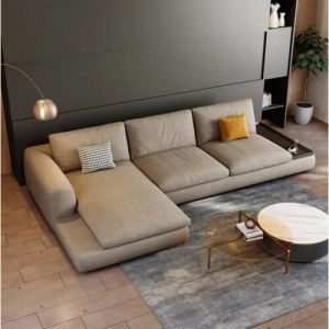 كنبة مودرن شكل L خشب زان، 260x80x75x170 سم - بيج