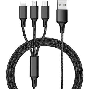 كابل USB 3 في 1 لشحن لايتننج ومايكرو وتايب-C كيندكس، Kx3383 - أسود