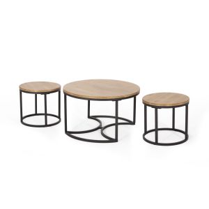 طقم ترابيزة وسط ستيل، 3 قطع، 70×70×45 - اسود