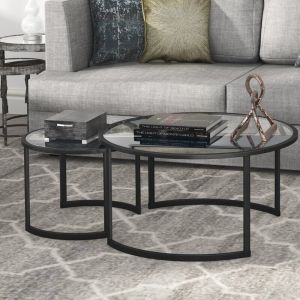 طقم ترابيزة وسط ستيل، قطعتين، 70×70×45 - اسود