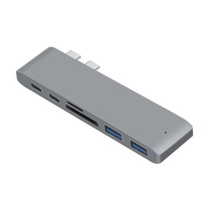  موزع USB كيندكس بسبعة مداخل و منفذين الفئه C، موديلKX ‎2286 - فضي