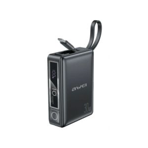 باور بنك اوى، 10000 مللي أمبير، 30 وات، كابل USB-C مدمج P87K - أسود