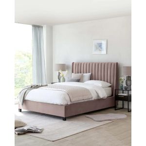 سرير كوين كابوتنية خشب كونتر، قماش قطيفة، 150×120×195 سم - روز