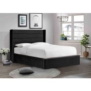 سرير كوين كابوتنية خشب كونتر، قماش قطيفة، 150×120×195 سم - اسود