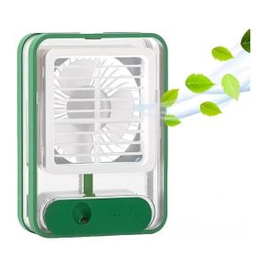 مروحة USB صغيرة مع بخاخ ماء وإضاءة ليلية LED - أخضر